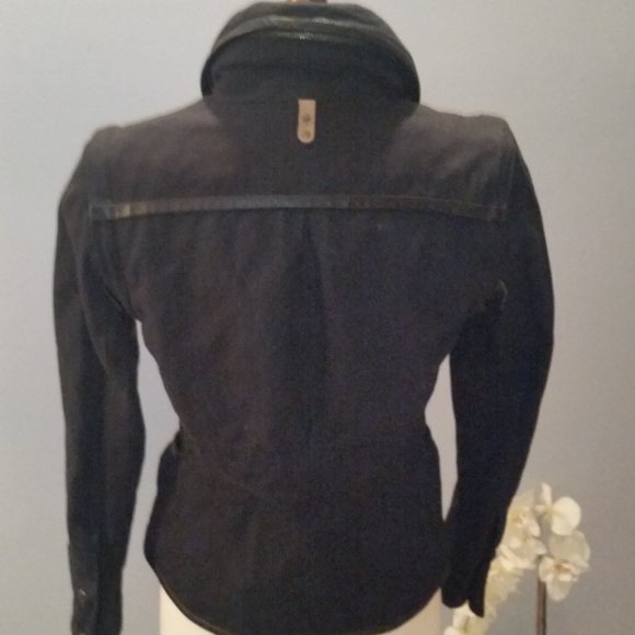 Mackage black military style jacket with leather trim EUC - Picture 5 of 12